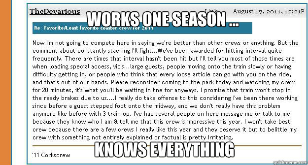 Works one season ...





 knows everything  