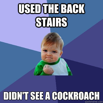 Used the back stairs didn't see a cockroach  Success Kid