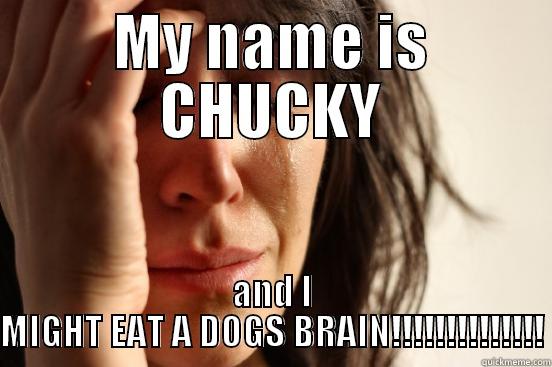 MY NAME IS CHUCKY AND I MIGHT EAT A DOGS BRAIN!!!!!!!!!!!!!! First World Problems