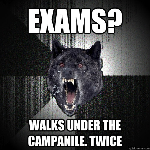 Exams? Walks under the campanile. TWICE  Insanity Wolf