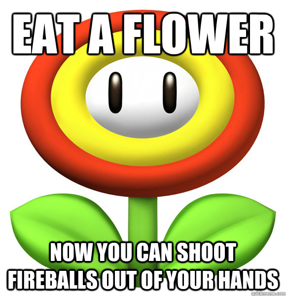 Eat a flower Now you can shoot fireballs out of your hands - Eat a flower Now you can shoot fireballs out of your hands  Misc