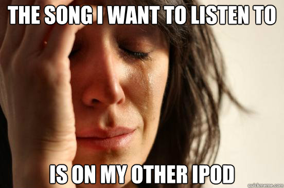 The song i want to listen to is on my other ipod  First World Problems