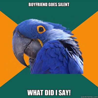 boyfriend goes silent what did i say!  Paranoid Parrot