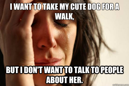 I Want to take my cute dog for a walk, But I don't want to talk to people about her.   First World Problems