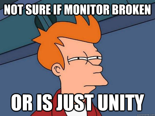 Not sure if monitor broken Or is just unity  Futurama Fry