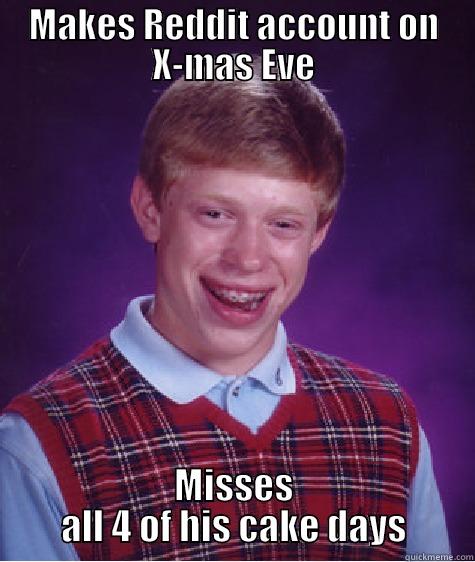 MAKES REDDIT ACCOUNT ON X-MAS EVE MISSES ALL 4 OF HIS CAKE DAYS Bad Luck Brian