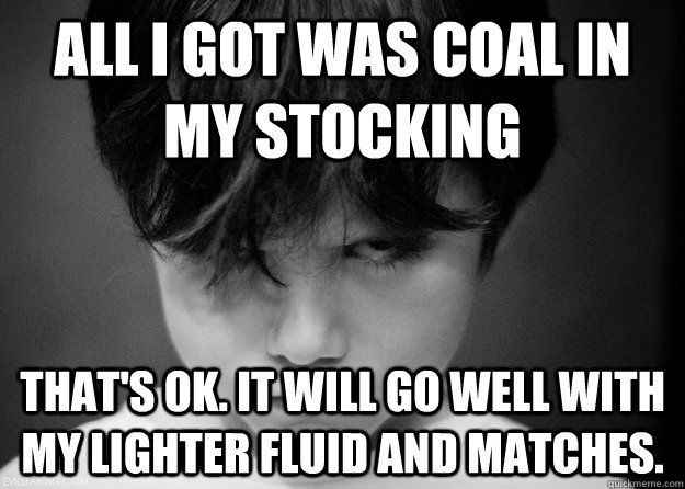 All I got was coal in my stocking That's OK. It will go well with my lighter fluid and matches.  