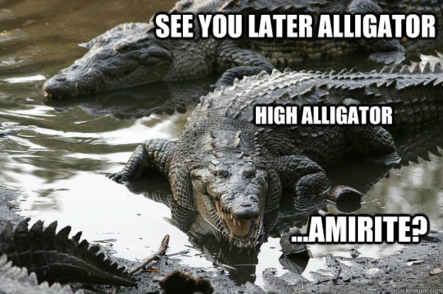 see you later alligator high alligator ...amirite?  High Alligator
