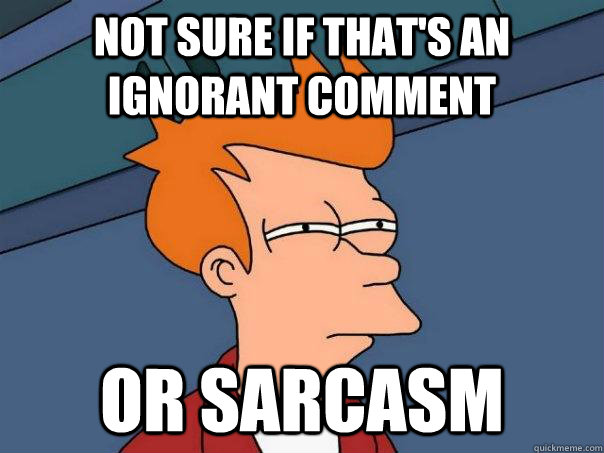 Not sure if that's an ignorant comment Or sarcasm  - Not sure if that's an ignorant comment Or sarcasm   Futurama Fry