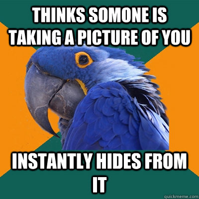 Thinks Somone is taking a picture of you Instantly hides from it  Paranoid Parrot