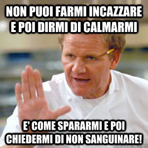 Non puoi farmi incazzare e poi dirmi di calmarmi e' come spararmi e poi chiedermi di non sanguinare! - Non puoi farmi incazzare e poi dirmi di calmarmi e' come spararmi e poi chiedermi di non sanguinare!  Gordon Ramsay RAW