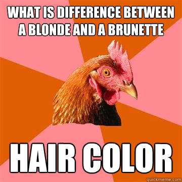 what is difference between a blonde and a brunette hair color  Anti-Joke Chicken