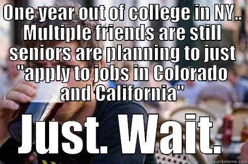 ONE YEAR OUT OF COLLEGE IN NY.. MULTIPLE FRIENDS ARE STILL SENIORS ARE PLANNING TO JUST 