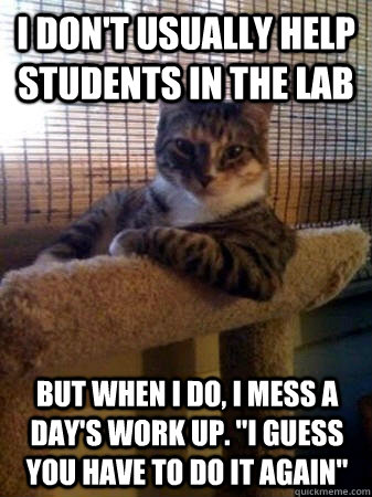 I don't usually help students in the lab but when I do, I mess a day's work up. 