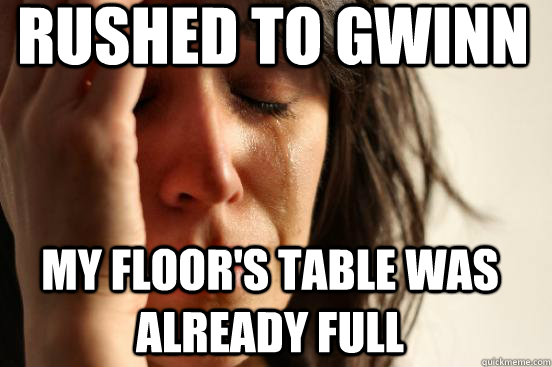 Rushed to gwinn my floor's table was already full  First World Problems