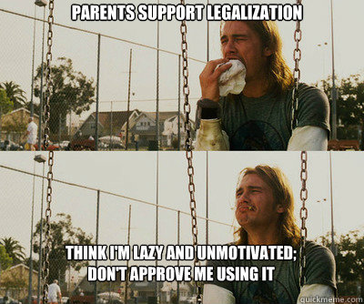 parents support legalization Think I'm lazy and unmotivated; don't approve me using it  First World Stoner Problems