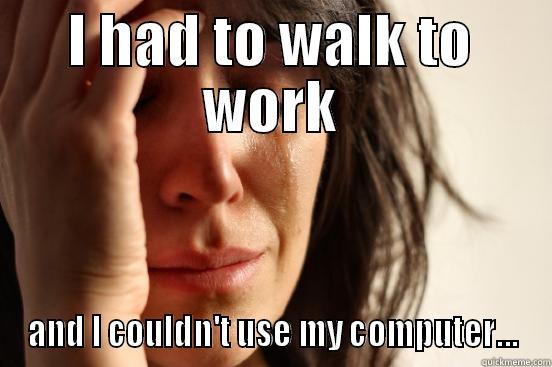 I HAD TO WALK TO WORK AND I COULDN'T USE MY COMPUTER... First World Problems