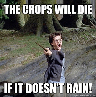 The crops will die if it doesn't rain!  Pissed off Harry
