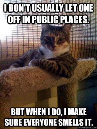 I don't usually let one off in public places. but when I do, I make sure everyone smells it.  The Most Interesting Cat in the World