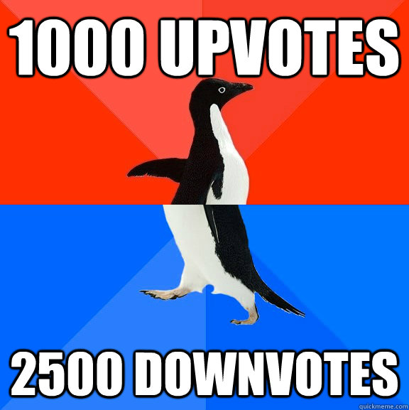 1000 upvotes 2500 downvotes - 1000 upvotes 2500 downvotes  Socially Awesome Awkward Penguin