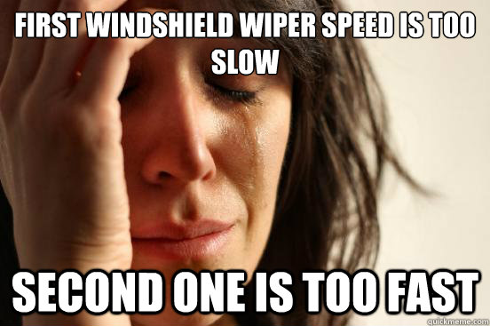 First windshield wiper speed is too slow second one is too fast  First World Problems