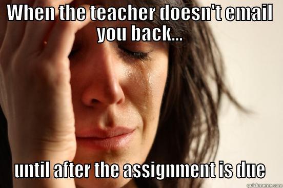 WHEN THE TEACHER DOESN'T EMAIL YOU BACK... UNTIL AFTER THE ASSIGNMENT IS DUE First World Problems