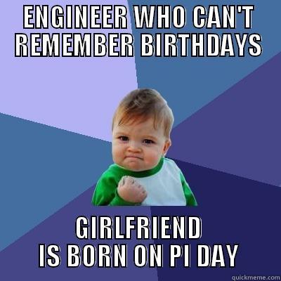 ENGINEER WHO CAN'T REMEMBER BIRTHDAYS GIRLFRIEND IS BORN ON PI DAY Success Kid