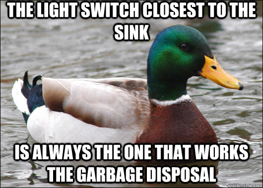 The light switch closest to the sink is always the one that works the garbage disposal   Actual Advice Mallard