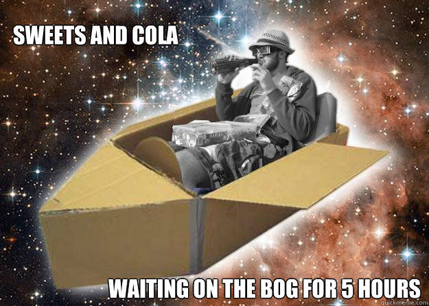 Sweets and Cola Waiting on the Bog for 5 hours  