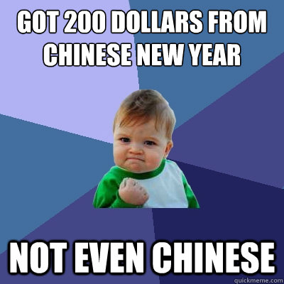 Got 200 dollars from chinese new year not even chinese  Success Kid
