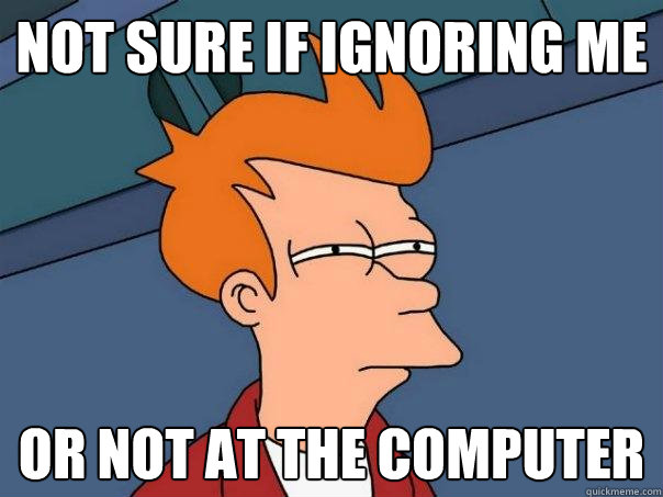 Not sure if ignoring me Or not at the computer  Futurama Fry
