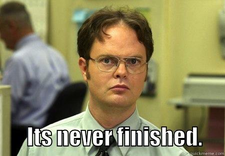         ITS NEVER FINISHED.     Schrute