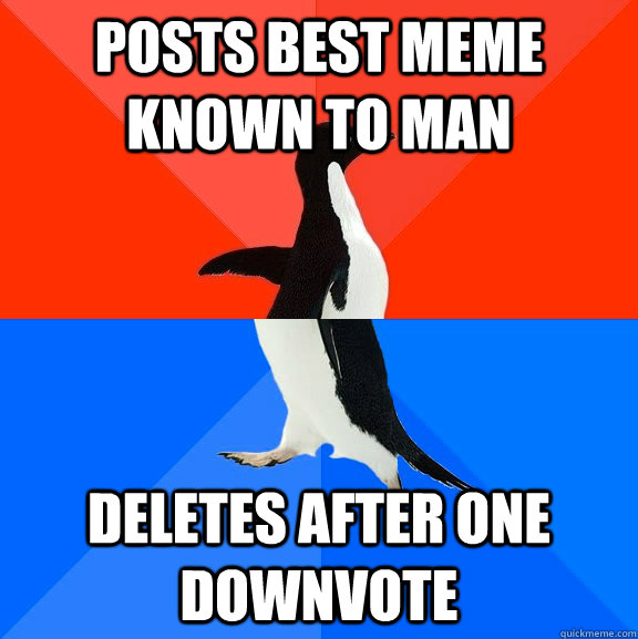 posts best meme known to man deletes after one downvote  Socially Awesome Awkward Penguin