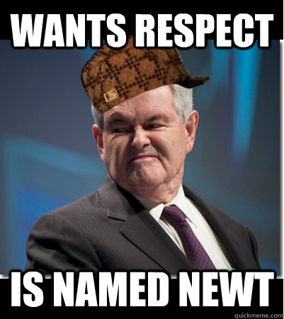 wants respect is named newt  Scumbag Gingrich
