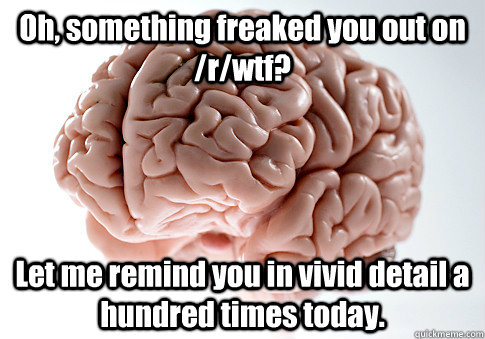 Oh, something freaked you out on /r/wtf? Let me remind you in vivid detail a hundred times today.   Scumbag Brain