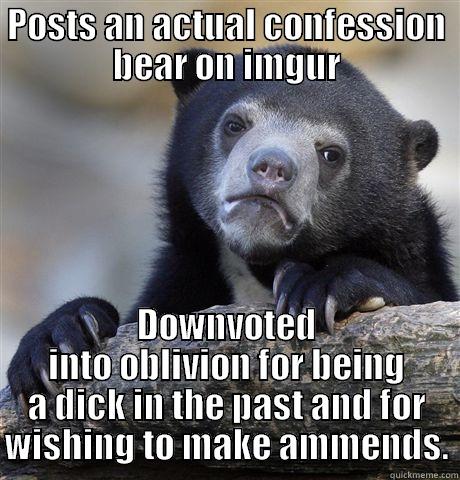 POSTS AN ACTUAL CONFESSION BEAR ON IMGUR DOWNVOTED INTO OBLIVION FOR BEING A DICK IN THE PAST AND FOR WISHING TO MAKE AMMENDS. Confession Bear