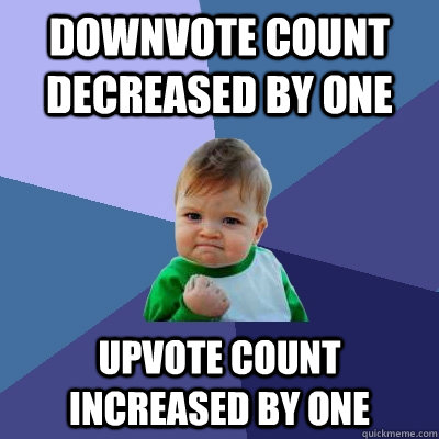 Downvote count decreased by one Upvote count increased by one  Success Kid