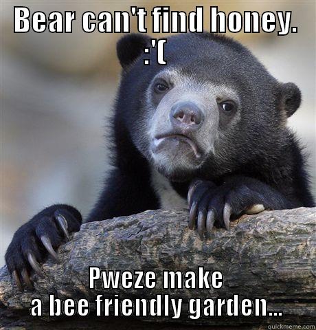 BEAR CAN'T FIND HONEY. :'( PWEZE MAKE A BEE FRIENDLY GARDEN... Confession Bear