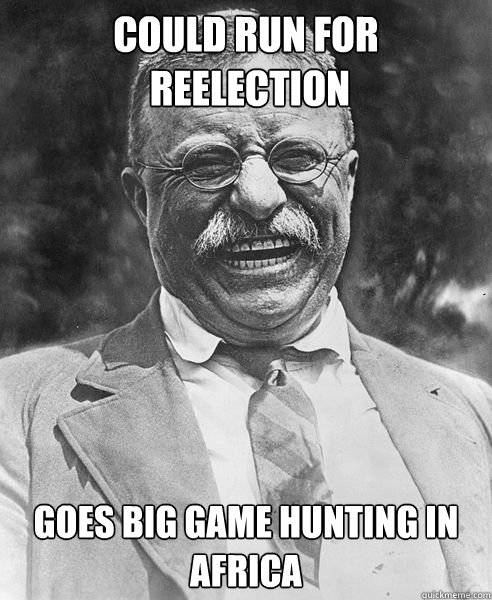 Could run for
 reelection goes big game hunting in 
africa  Teddy Roosevelt Troll