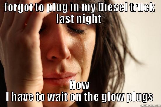 FORGOT TO PLUG IN MY DIESEL TRUCK LAST NIGHT  NOW I HAVE TO WAIT ON THE GLOW PLUGS First World Problems