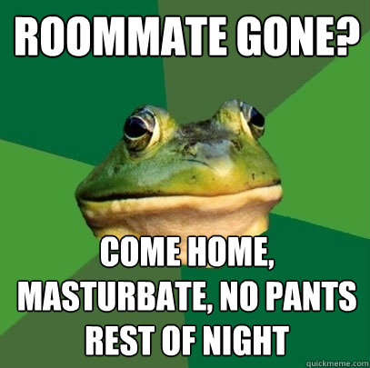 Roommate Gone? come home, masturbate, no pants rest of night  Foul Bachelor Frog