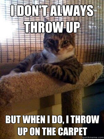 I don't always throw up but when I do, I throw up on the carpet  The Most Interesting Cat in the World
