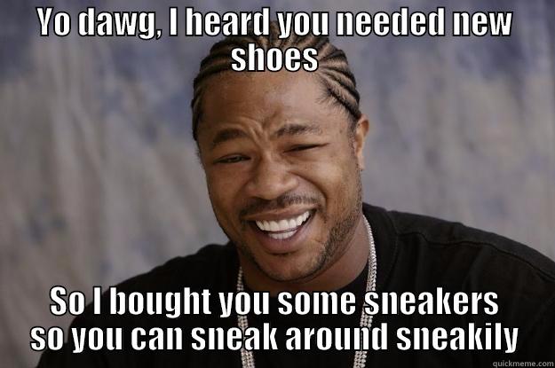 YO DAWG, I HEARD YOU NEEDED NEW SHOES SO I BOUGHT YOU SOME SNEAKERS SO YOU CAN SNEAK AROUND SNEAKILY Xzibit meme