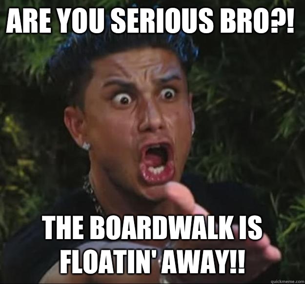 ARE YOU SERIOUS BRO?! THE BOARDWALK IS FLOATIN' AWAY!!  Pauly D