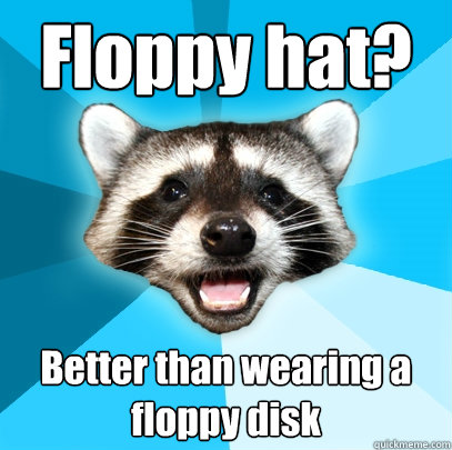Floppy hat? Better than wearing a floppy disk  Lame Pun Coon