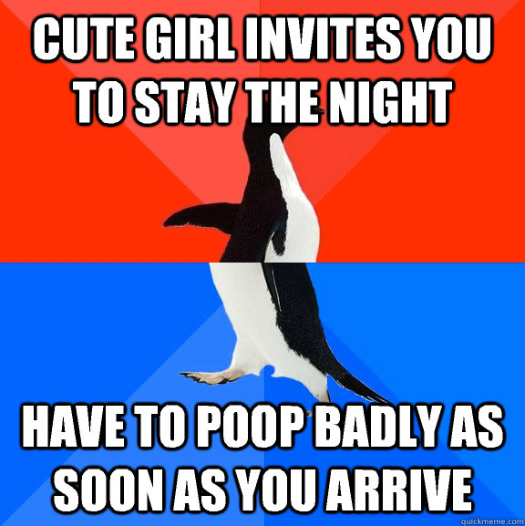 cute girl invites you to stay the night have to poop badly as soon as you arrive  Socially Awesome Awkward Penguin