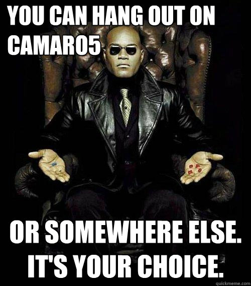 You can hang out on Camaro5 or somewhere else.  
It's Your choice.  Morpheus
