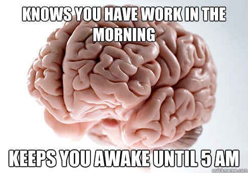Knows you have work in the morning keeps you awake until 5 AM  Scumbag Brain