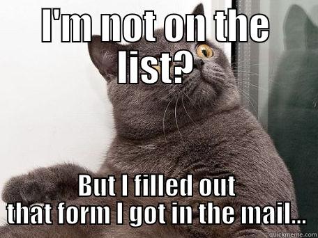Feline Voting Rights - I'M NOT ON THE LIST? BUT I FILLED OUT THAT FORM I GOT IN THE MAIL... conspiracy cat