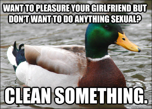 Want to pleasure your girlfriend but don't want to do anything sexual? Clean something.  Actual Advice Mallard